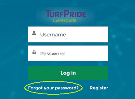 TurfPride forgot password screen