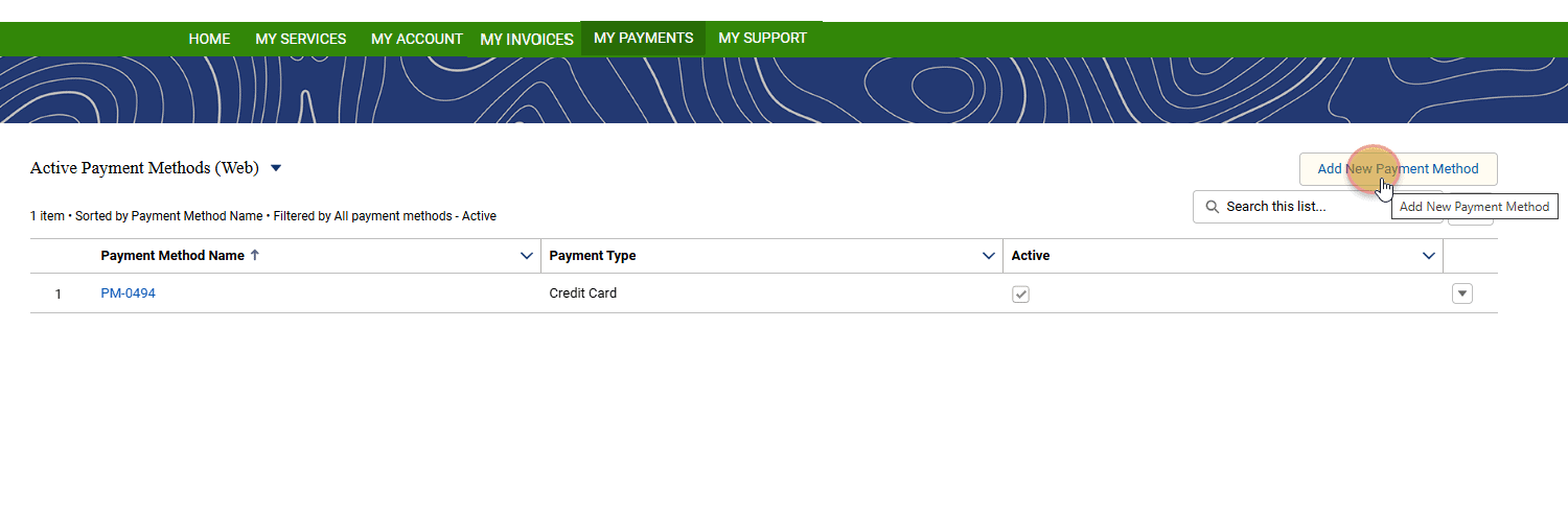 TurfPride add new payment method screen