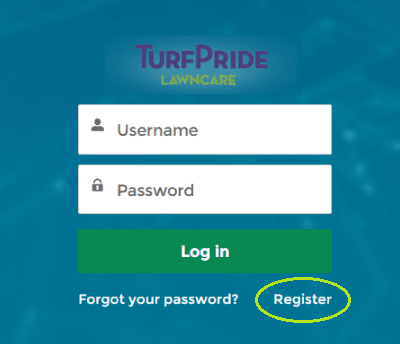 TurfPride register screen
